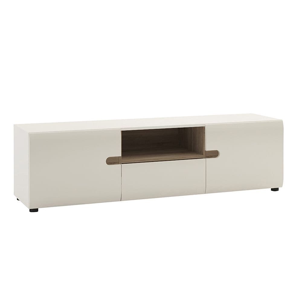 Brompton Wide TV unit with opening in White with oak trim